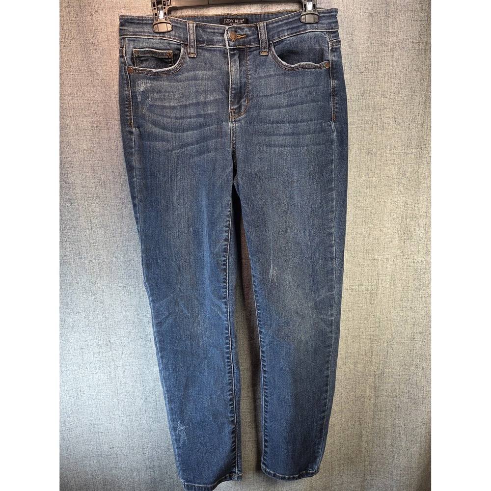 Judy Blue Jeans Womens 9/29 Relaxed Fit Mid Rise Distressed Stretch Denim Preppy